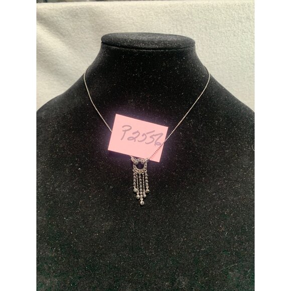 Monet Silver Necklace with Circular Pendant & Dangling Chains Crystals 16" - Picture 11 of 11